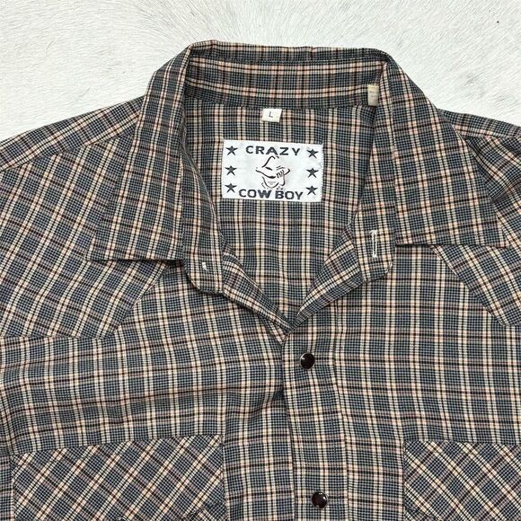 Crazy Cowboy vtg Men's Plaid Pearl Snap Shirt Long Sleeve Multicolor L - Picture 3 of 7